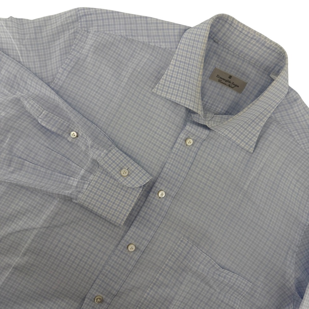 Ermenegildo Zegna‎ Camicia Napoli Men's Light Blue Gingham Dress Shirt Size M